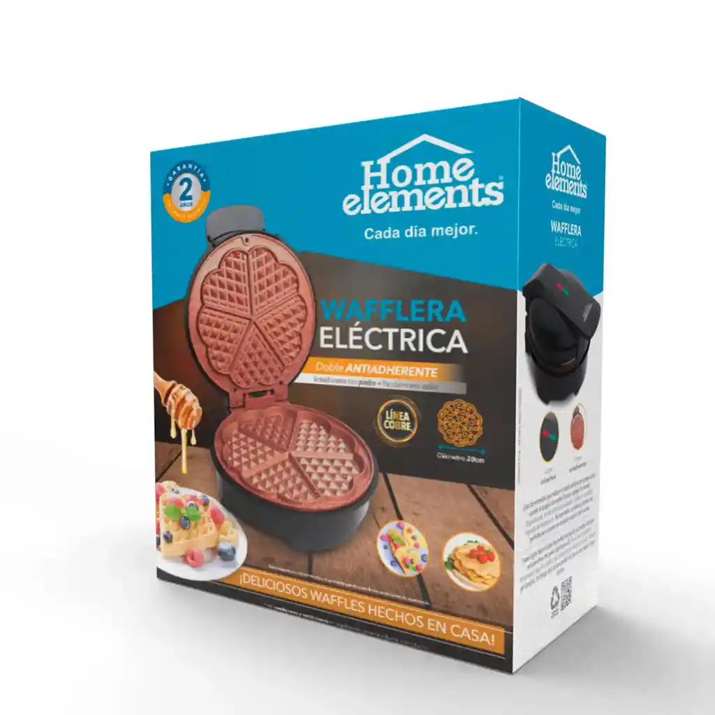 Wafflera Home Elements Línea Cobre Color Negra