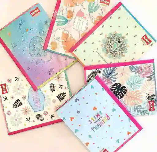 Cuaderno 95 Cosido 50 Hojas Cuadros Femeninos Con Sticker