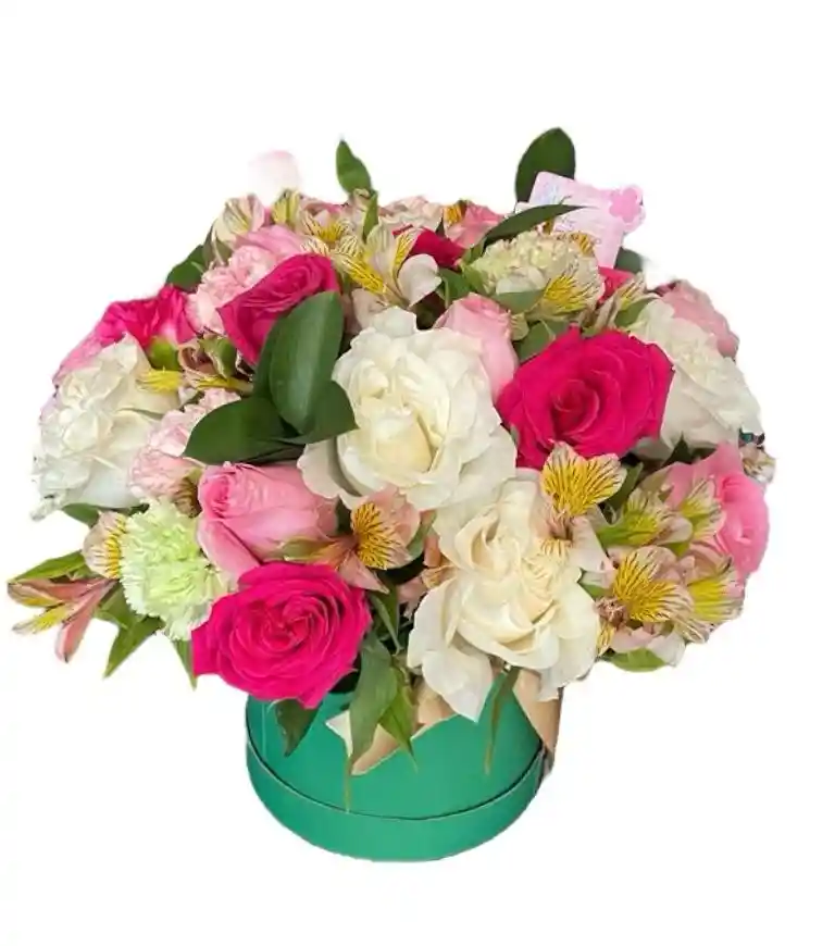 Flores De Rosas Rosadas Y Blancas En Caja