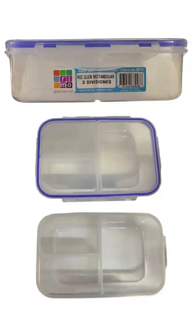 Recipiente Refractaria Rectangular 1.2l Tupper Plastico 3 Divisiones Hermetico Rimo