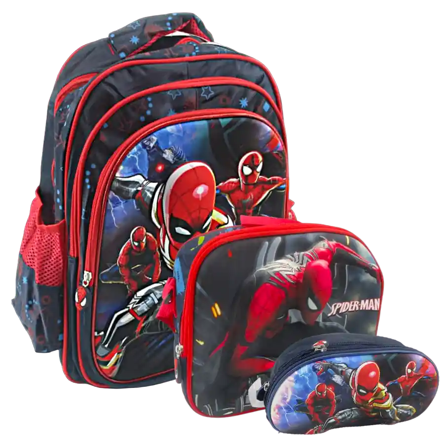 Kit X3 Morral Maleta Spiderman + Lonchera + Cartuchera Grand( Oficio)