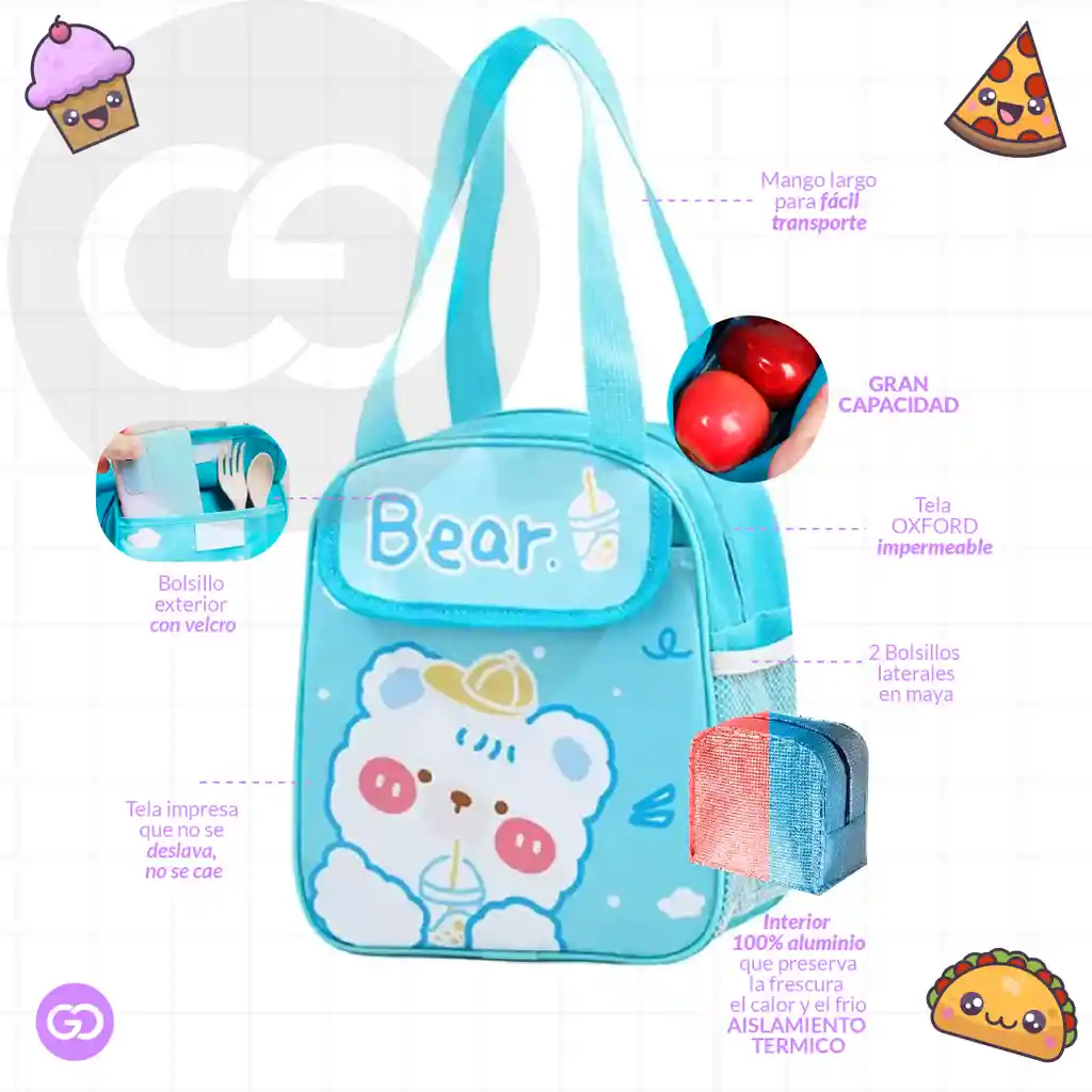 Bolso Lonchera Porta Comida Térmico Infantil Azul Bear