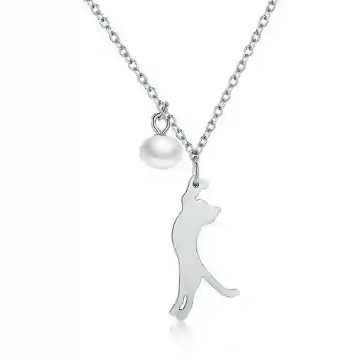 Collar Gato Juega Con Perla Para Mujer En Plata 925