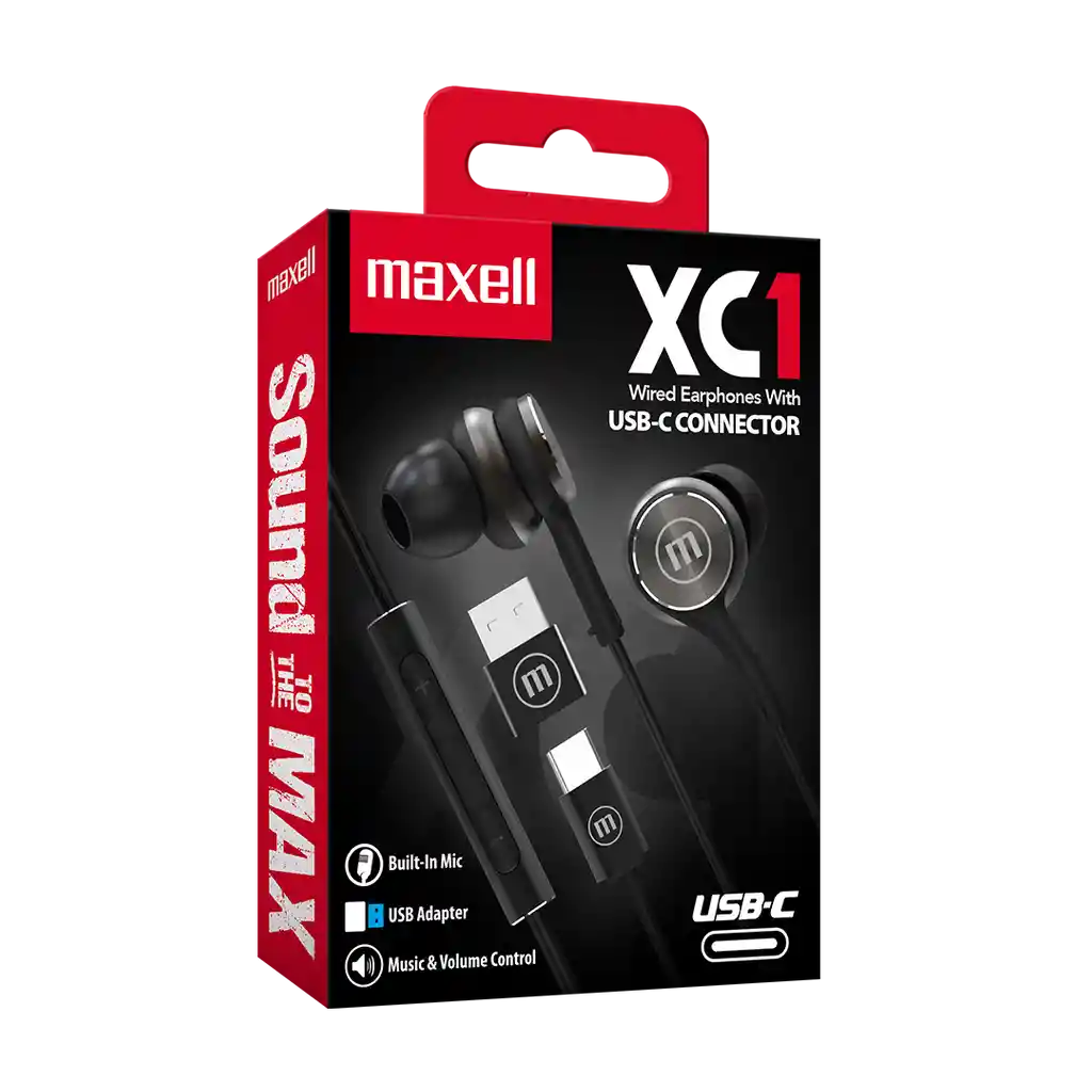 Maxell Audifo Eb-xc1 Tipo-c C/adaptador Usb In Ear Black