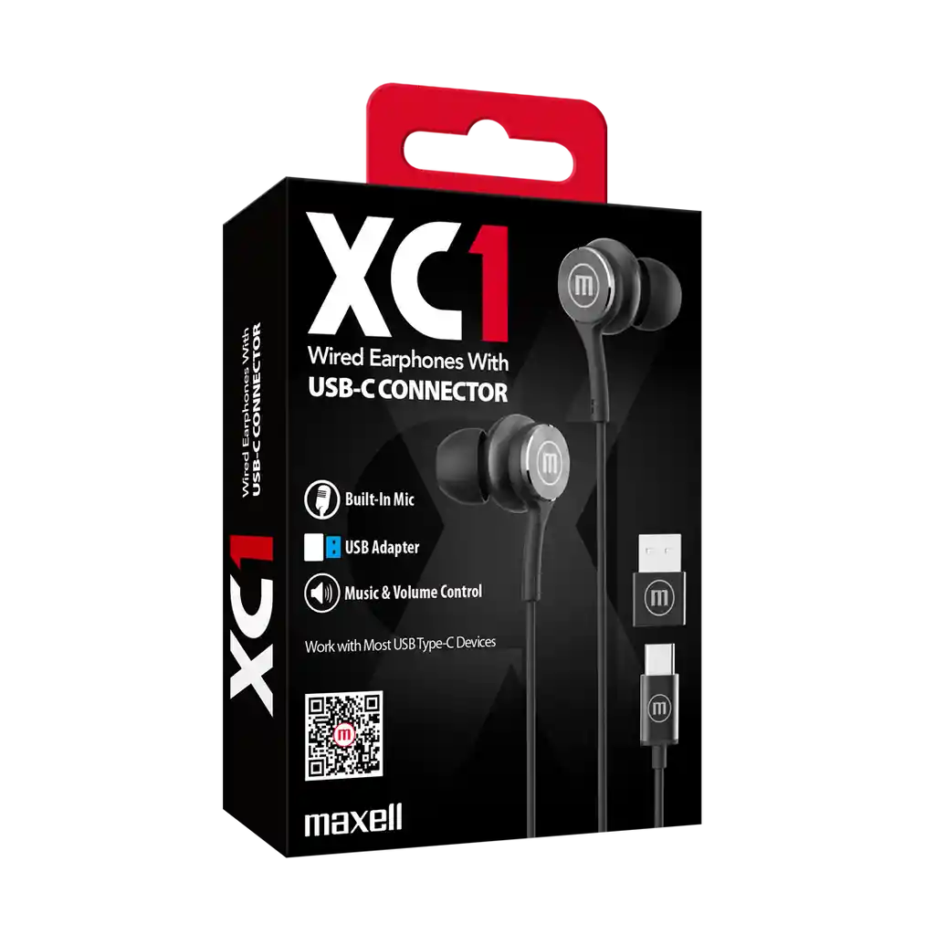 Maxell Audifo Eb-xc1 Tipo-c C/adaptador Usb In Ear Black