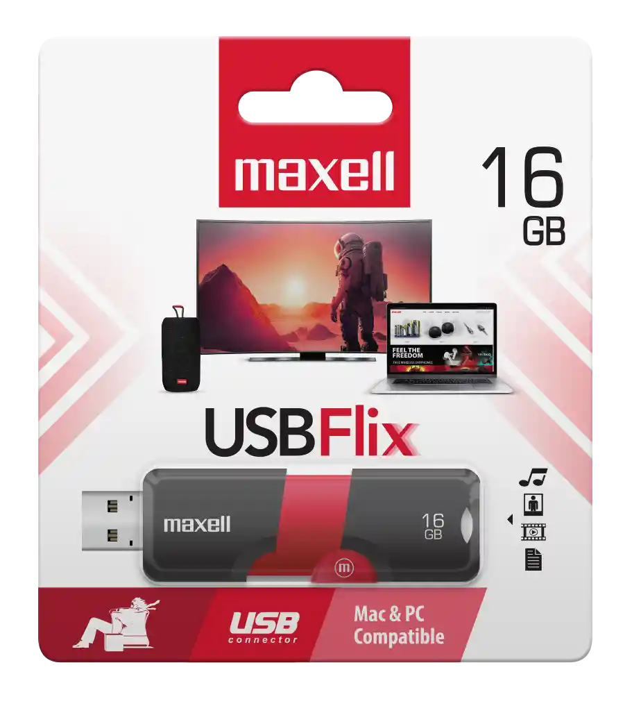 Maxell Memoria Usb Flix 16gb Black/red Puerto 2.0