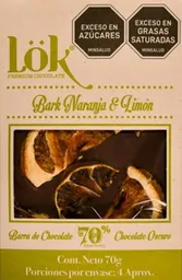 Barra De Chocolate Lok 70% Bark Naranja Y Limon Chocolate Oscuro