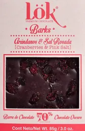 Barra De Chocolate Lok 70% Barks Arandanos Y Sal Rosada Chocolate Oscuro