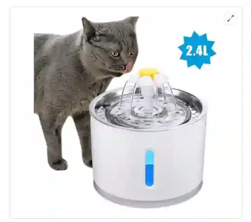 Fuente De Agua Gato Acero Inoxidable 2.4 Litros Con Luz Envio Incluido Wuufu