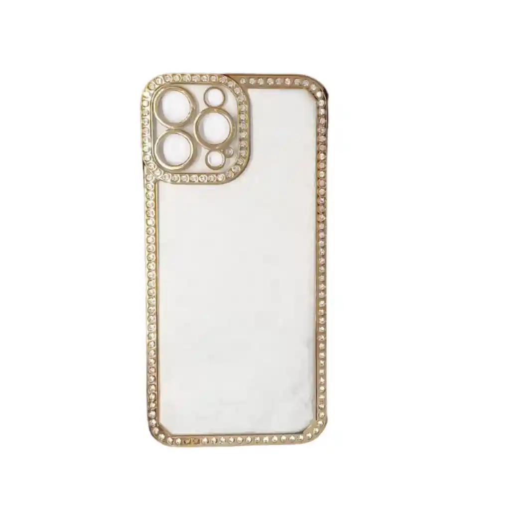 Forro Silicone Borde Diamante Iphone 13 Pro Max Dorado