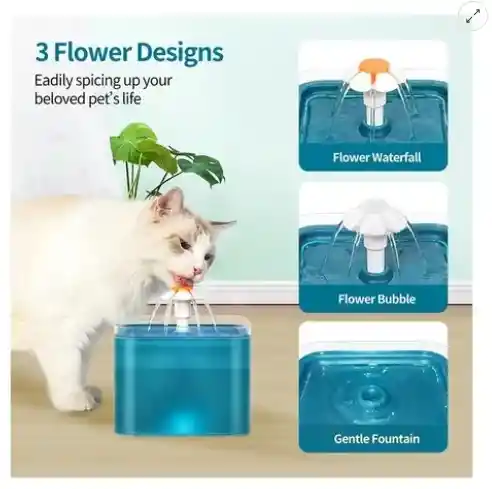 Fuente De Agua Gatos Y Perros 2l Con Luz Led Wuufu Flor