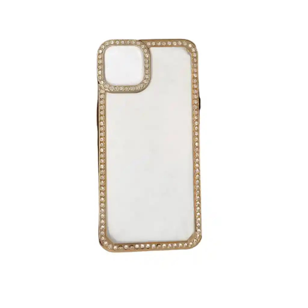 Forro Silicone Borde Diamante Iphone 14 Dorado