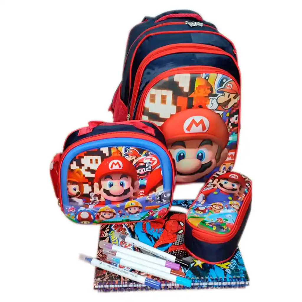 Kit X3 Maleta + Lonchera + Cartuchera Mario 3d Niño Gran