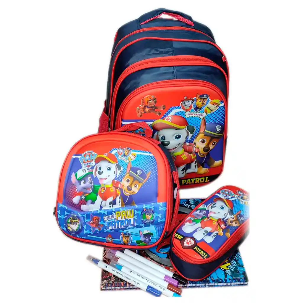 Kit X3 Maleta + Lonchera + Cartuchera Paw Patrol 3d Niño Gran