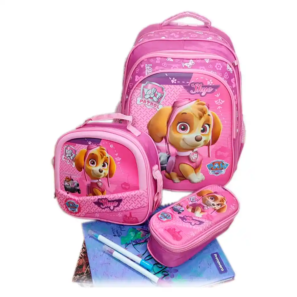 Kit X3 Maleta + Lonchera + Cartuchera Skye Paw Patrol 3d Niña Gran