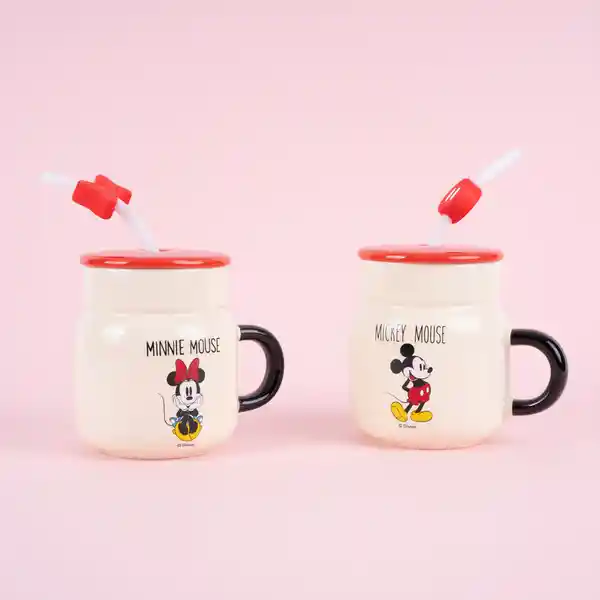 Taza Cerámica Tapa y Pitillo Mickey Mickey Mouse 410 mL Miniso