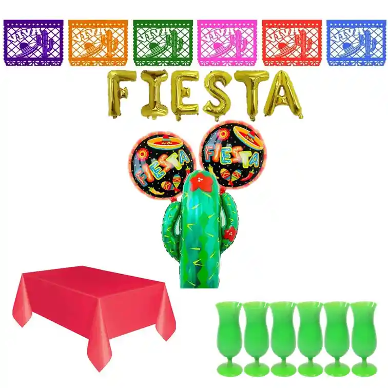 Kit Decoracion Fiesta Mexicana Globos,mantel,quirnalda Y Copas