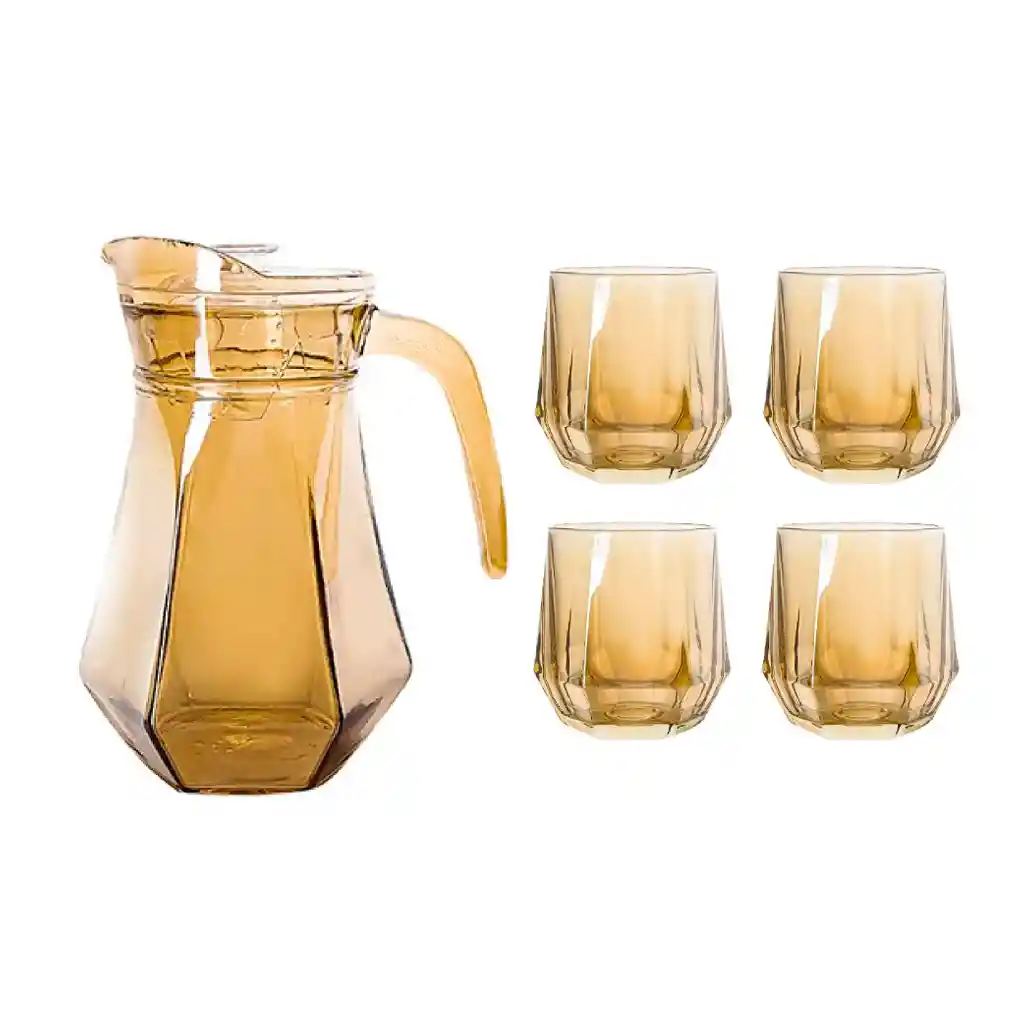 Set Jarra Tapa Más 6 Vasos Elegantes Hexagonales De Vidrio