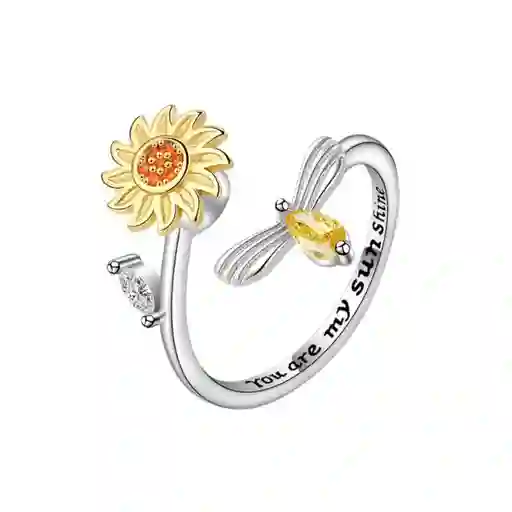 Anillo Ajustable Girasol Giratorio Antiestrés Para Mujer