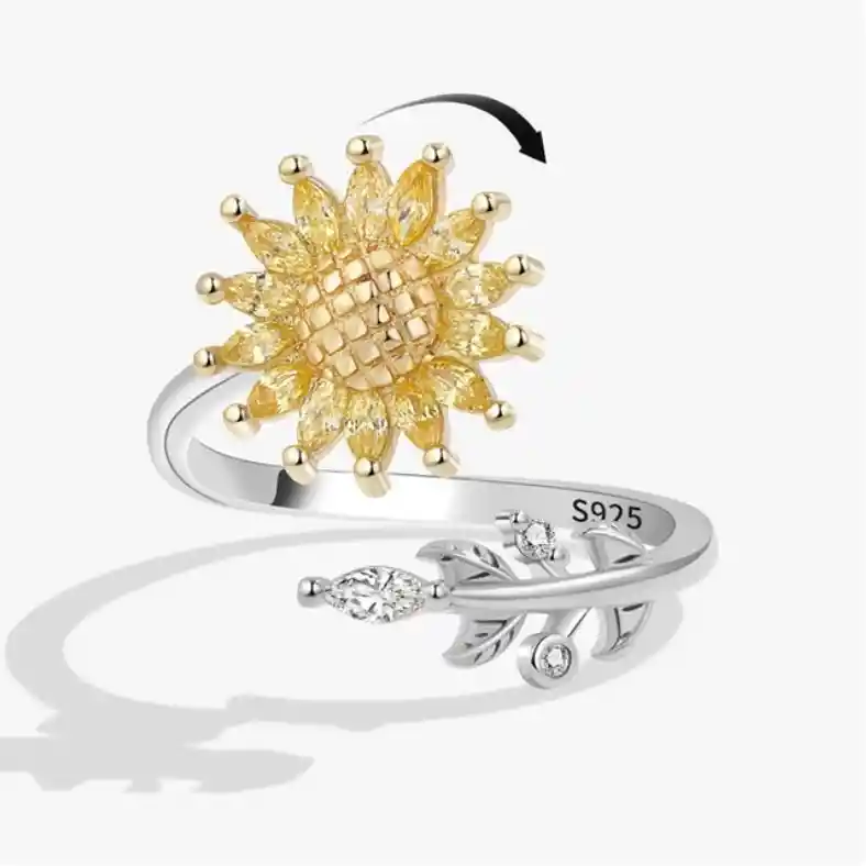 Anillo Ajustable Girasol Giratorio Antiestrés Para Mujer