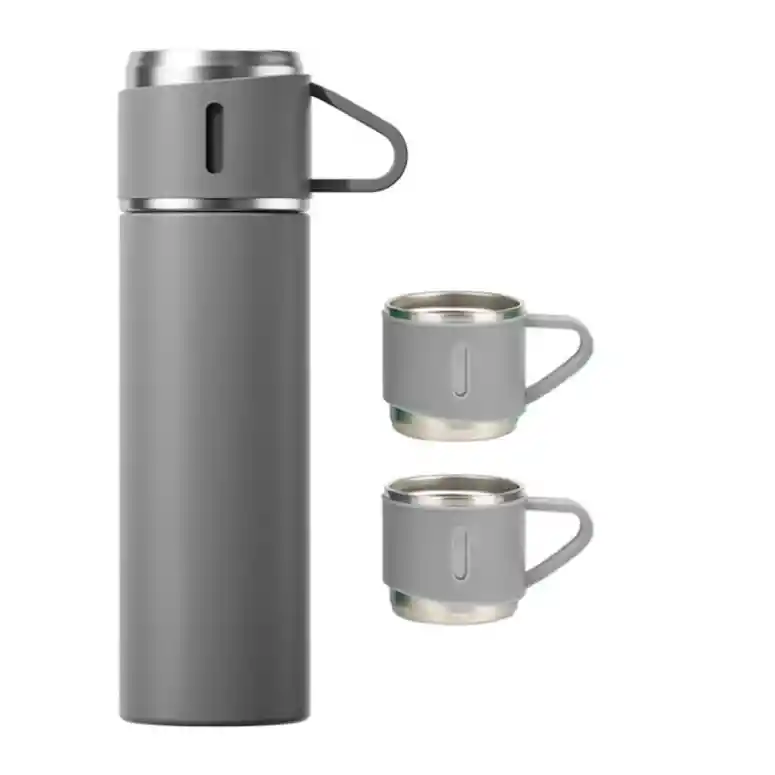 Termo 500ml Acero Inoxidable Térmico +3 Tazas Estuche Regalo