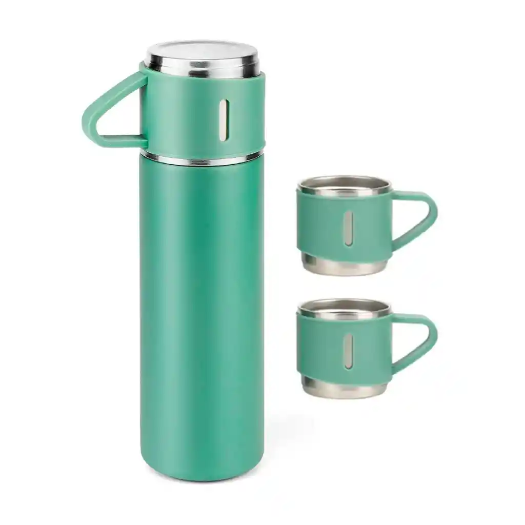 Termo 500ml Acero Inoxidable Térmico +3 Tazas Estuche Regalo