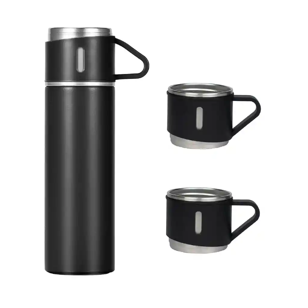 Termo 500ml Acero Inoxidable Térmico +3 Tazas Estuche Regalo