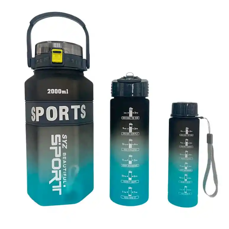 Botella Termo Agua Deportivo 2000ml Set X3 Antiderrame