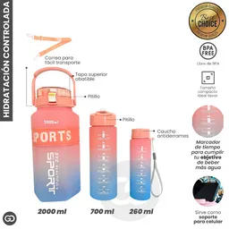 Botella Termo Agua Deportivo 2000ml Set X3 Antiderrame