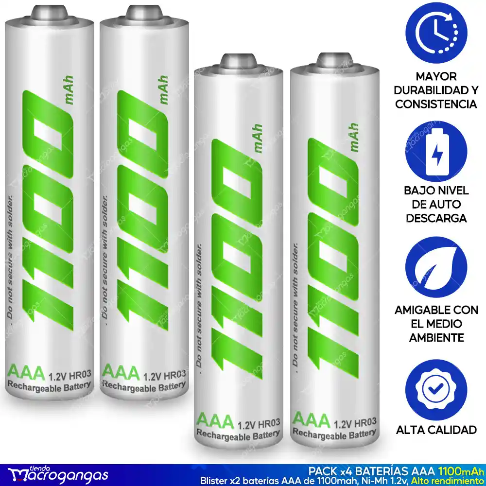 Baterias Pilas Recargables Aaa 1.2v 1100mah Blíster X4