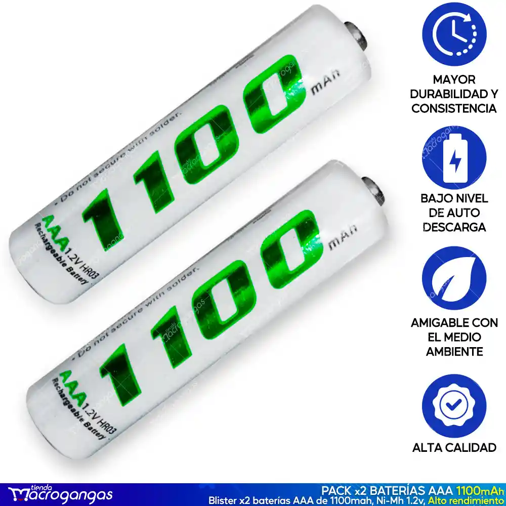 Pilas Baterias Recargables Aaa 1.2v 1100mah Blíster X2