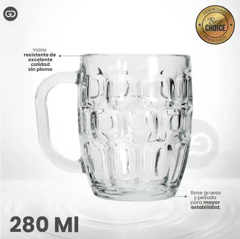 Vaso Cervecero De Vidrio Macizo 280ml Set X2 Unidades