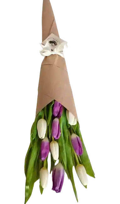Cono De Tulipanes Blancos Y Morados