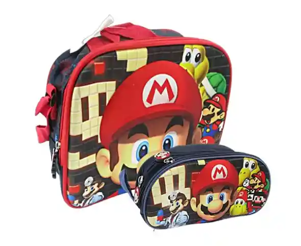 Kit X2 Lonchera Cartuchera Super Mario Bros Yoshi Luigi Niño