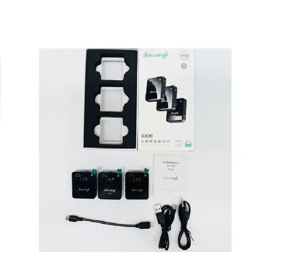 Baiwangli Sx39 Mic Para Iphone Reducción De Ruido Micrófono Inalámbrico, 2 Transmisor + 1 Receptor