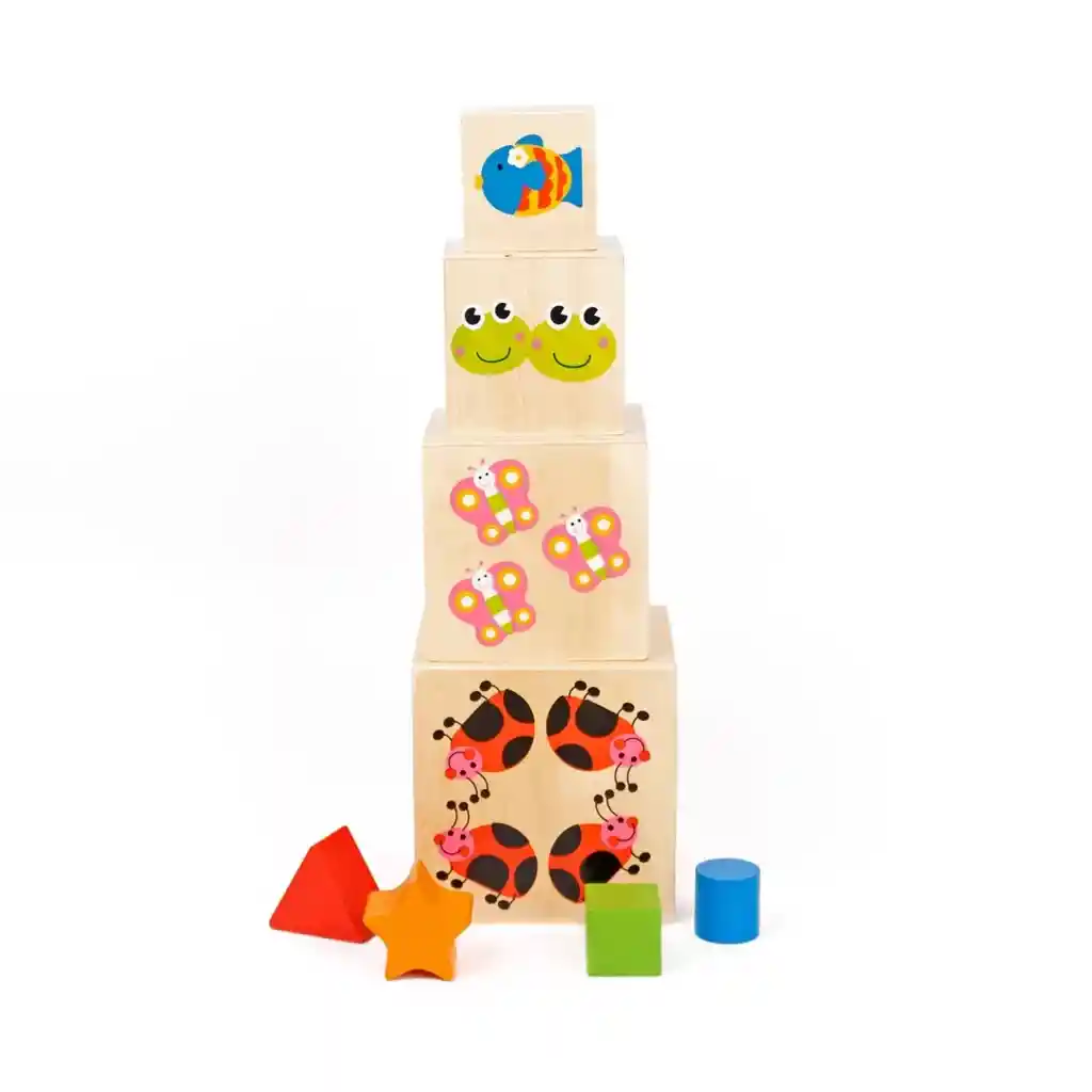 Juego Didáctico Torre De Cubos Apilables De Madera Niños