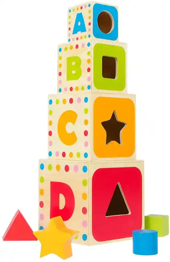 Juego Didáctico Torre De Cubos Apilables De Madera Niños