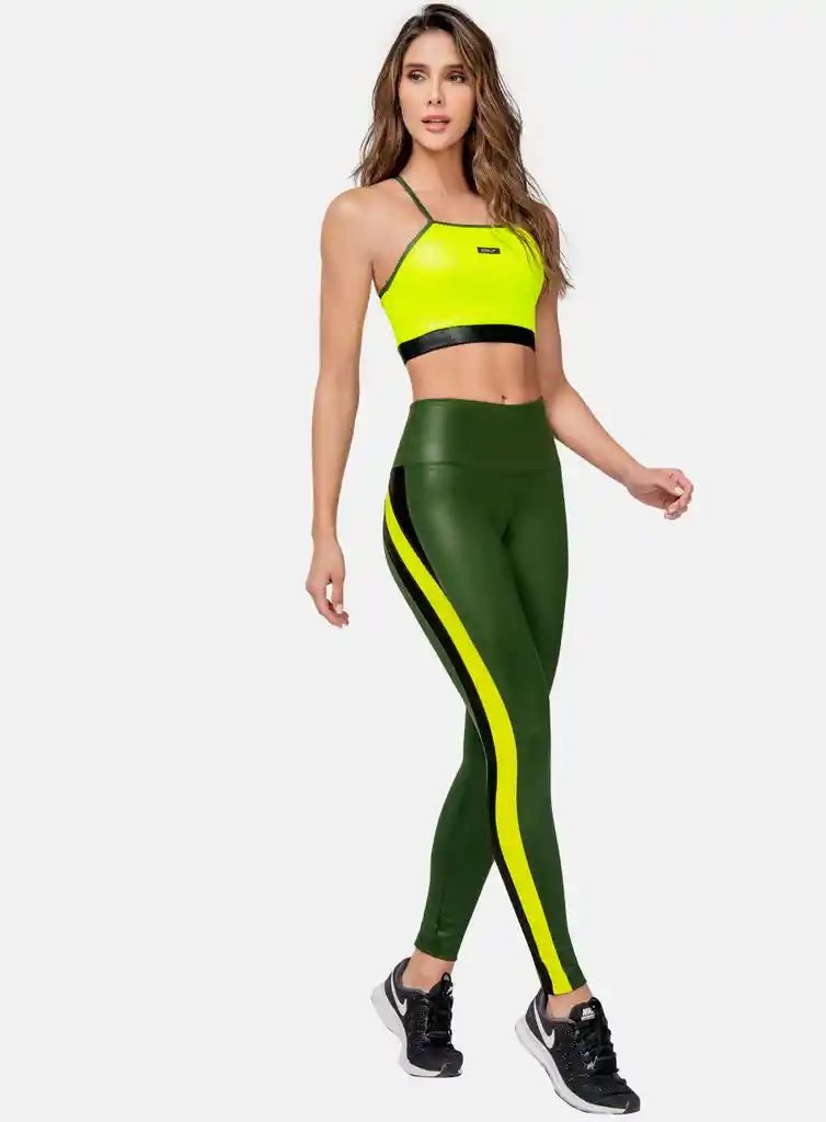 Leggins Deportivo Mujer Tela Apariencia Cuero Con Combinados Talla Única