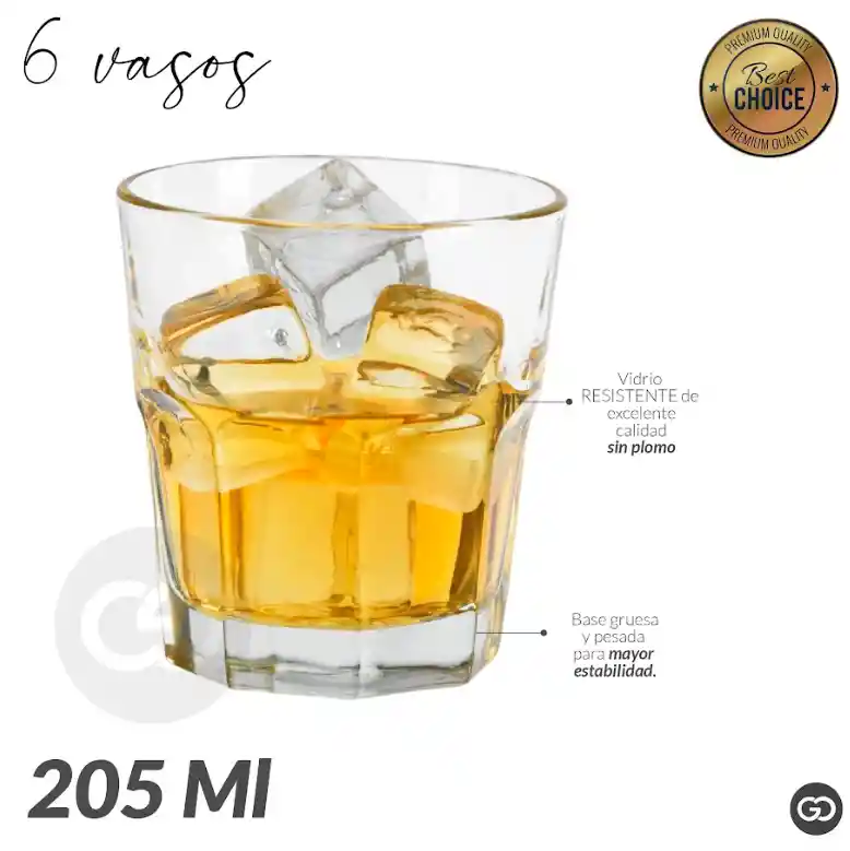 Set X6 Vaso Whisky Fino Octagonal 205ml