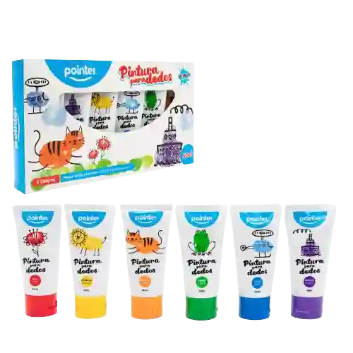 Tempera Escolar Lavable Pintura Para Dedos Niños 6 Colores