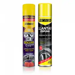 Silicona Uv3 Simoniz Aerosol Fresa 400ml + Renovador De Llantax Espuma 400ml