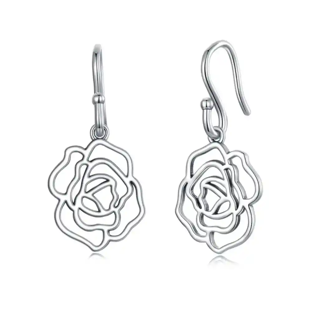 Aretes Topos Flor Rosas Amor Para Mujer En Plata 925