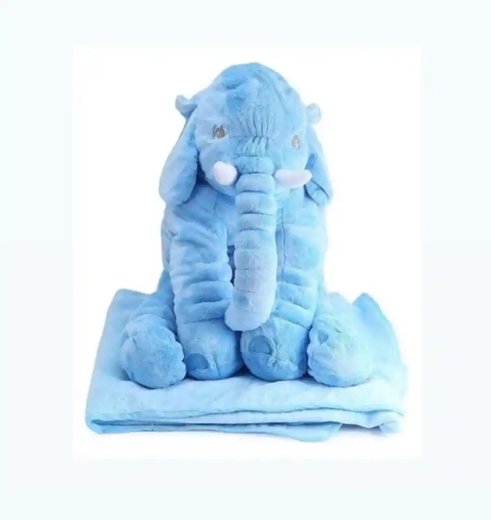 Peluche Elefante Color Azul Claro Con Cobija 50cm X 30cm Grande