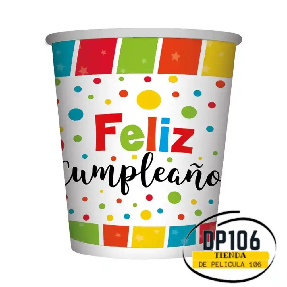 Vaso Desechable Feliz Cumpleaños Multicolor X 8 Und