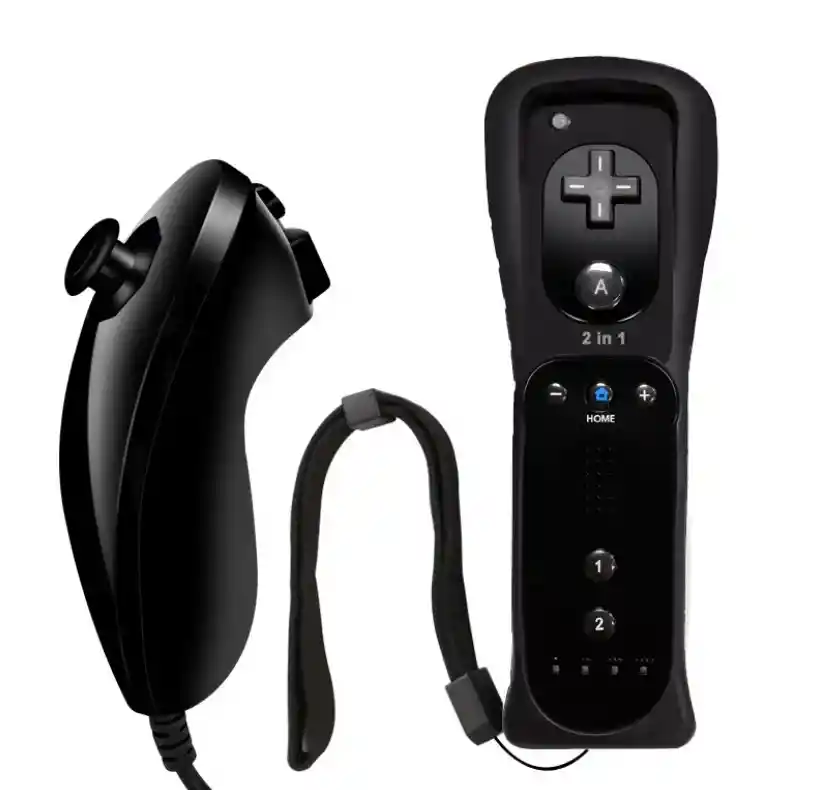 Control Wii Wiiu + Nunchuck + Silicona + Correa + Wii Motion Color Negro