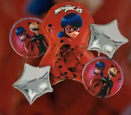 Bouquet Globo Bomba Personaje Infantil Ladybug X5