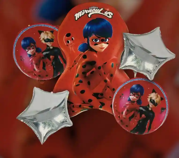 Bouquet Globo Bomba Personaje Infantil Ladybug X5