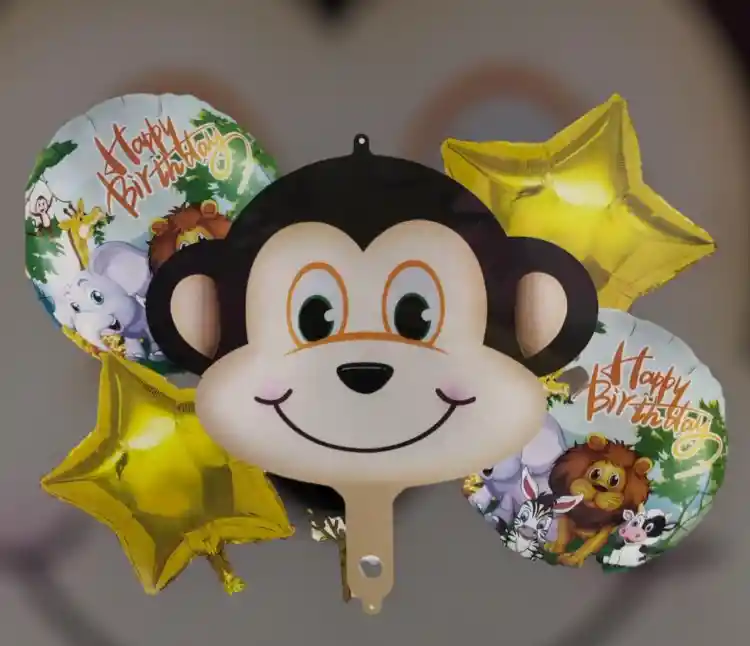 Bouquet Globo Bomba Personaje Infantil Mono Con Bombas Happy Birthday X5