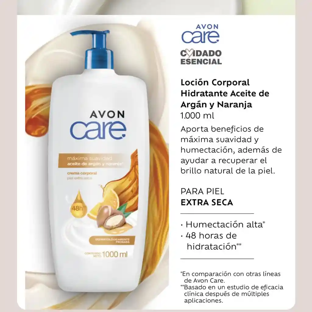 Avon Care Crema Corporal Hidratante Piel Seca Aceite De Argán Y Naranja - 1000 Ml