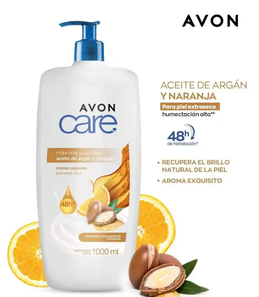 Avon Care Crema Corporal Hidratante Piel Seca Aceite De Argán Y Naranja - 1000 Ml